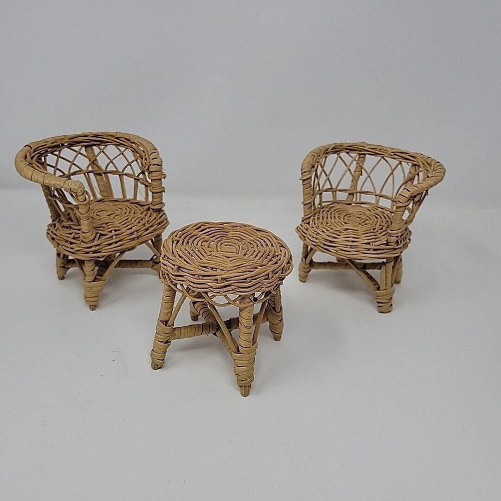Miniature Rattan/Wicker Doll House Size 4.5" tall Furniture Lot of 3